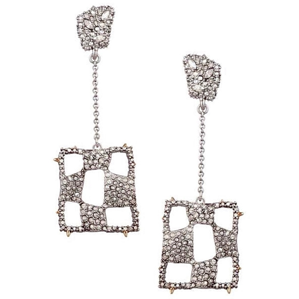 Alexis Bittar Silver Pavé Checkerboard Dangle Earrings